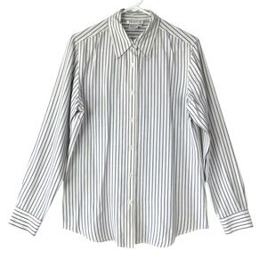 Tracy M. Striped Button Down Size M 100% Silk Long Sleeve Office Coastal Classic